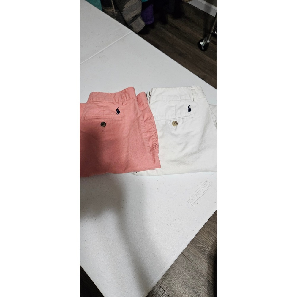 Polo Ralph Lauren Girls 14 Coral Pink & White Chino Pants Straight Leg Cotton